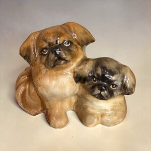 Antique to Vintage Royal Doulton porcelain figurine set “Pekingese Puppy Pair”